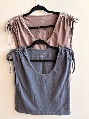 American Eagle Ruched Tie Shoulder Tank Tops Bundle M Neutral Set